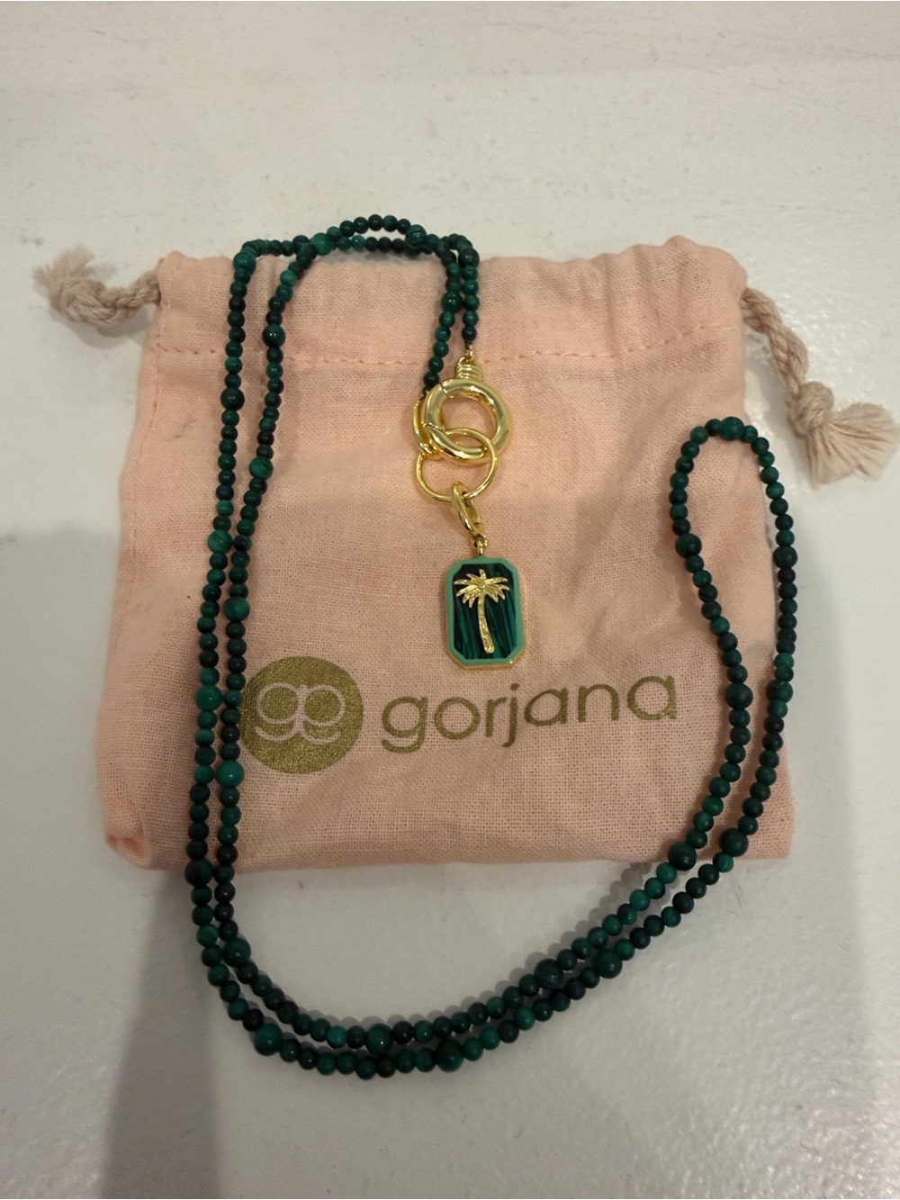 Gorjana Dark Green Beaded Necklace with Gold Palm Charm
